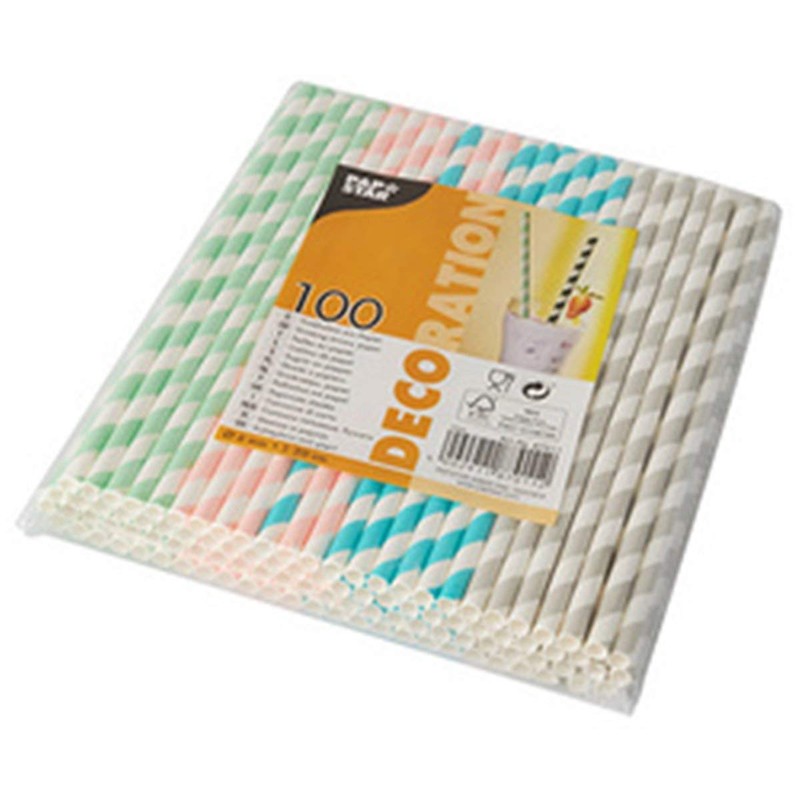 PAPSTAR Pack of 100 Paper Straws, Stripes, Diameter 6 mm,