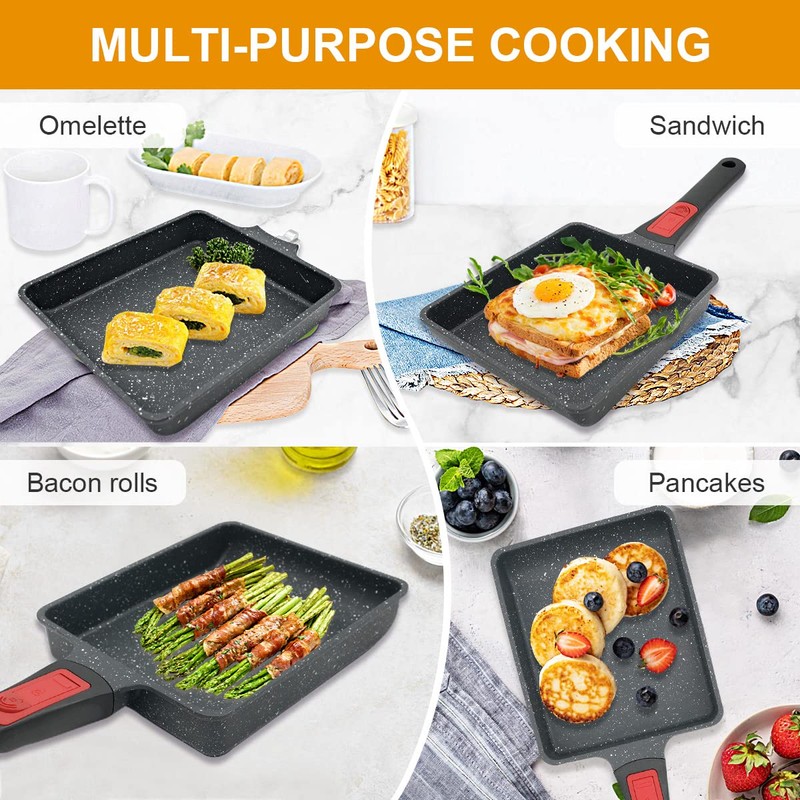 Bobikuke Tamagoyaki Non-Stick Omlette Pan, Rectangular Japanese Pan with Removable