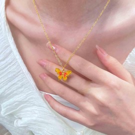 Xmsrn Vintage Butterfly Pendant Necklace Oil Drop Butterfly Choker Necklace Ancient Method Butterfly Necklace Statement Choker Necklace for Women