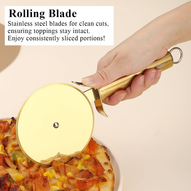 Berglander Pizza Wheel, Gold Titanium Plating Stainless Steel Pizza Cutter,