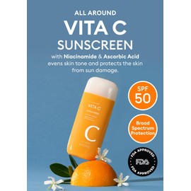 MISSHA MISSHA All Around Vita C Sunscreen SPF 50/2.36 Fl Oz - Korean Sunscreen for face with Vitamin C for Even Tone, Lightweight, Non-Sticky, Sebum Control