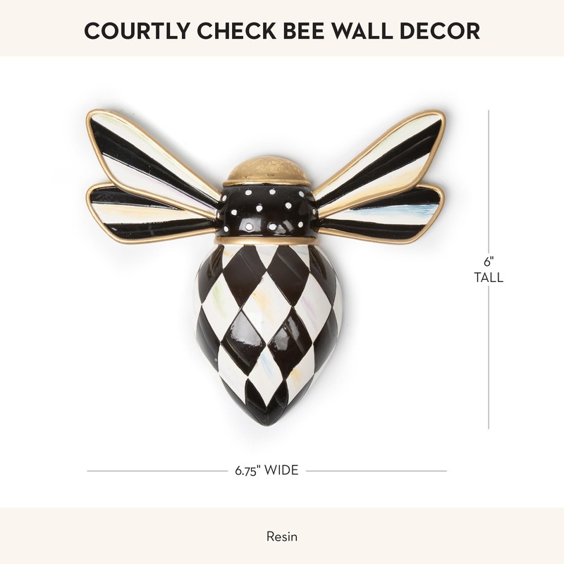 MACKENZIE-CHILDS Bee, Hanging Bee Decoration, Black-and-White Courtly Check