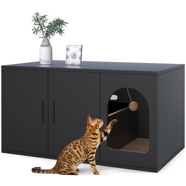 Amunrbrek Litter Box Enclosure, Cat Litter Box Enclosure Furniture, Wooden