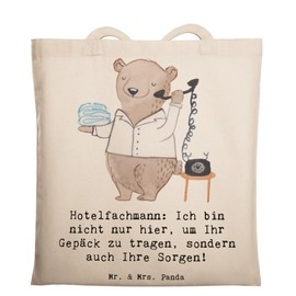 Mr. & Mrs. Panda Tote Bag Hotel Specialist: Ich Bin Nicht nur Here, um Ihr Luggen, sondern auch Ihre Sorgen! - Gift, Check-Out, Communication, Gifts with Heart, Work, Fabric Bag, White, Hand Drawn