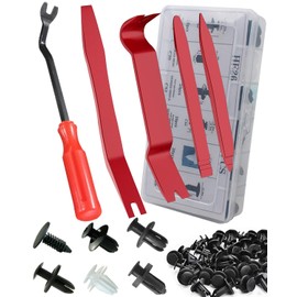 Yliebeter 105 Pcs Auto Trim Removal Tool Kit, Plastic Pry Bar Set with Plastic Rivets for Car Door Panel, Audio Dashboard etc. Fastener Remover Tool Kit Red