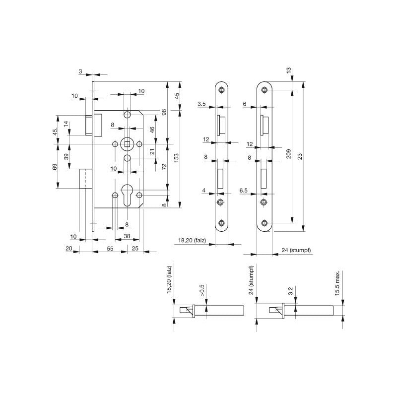 Room Door Mortise Lock According in Accordance with DIN 18251