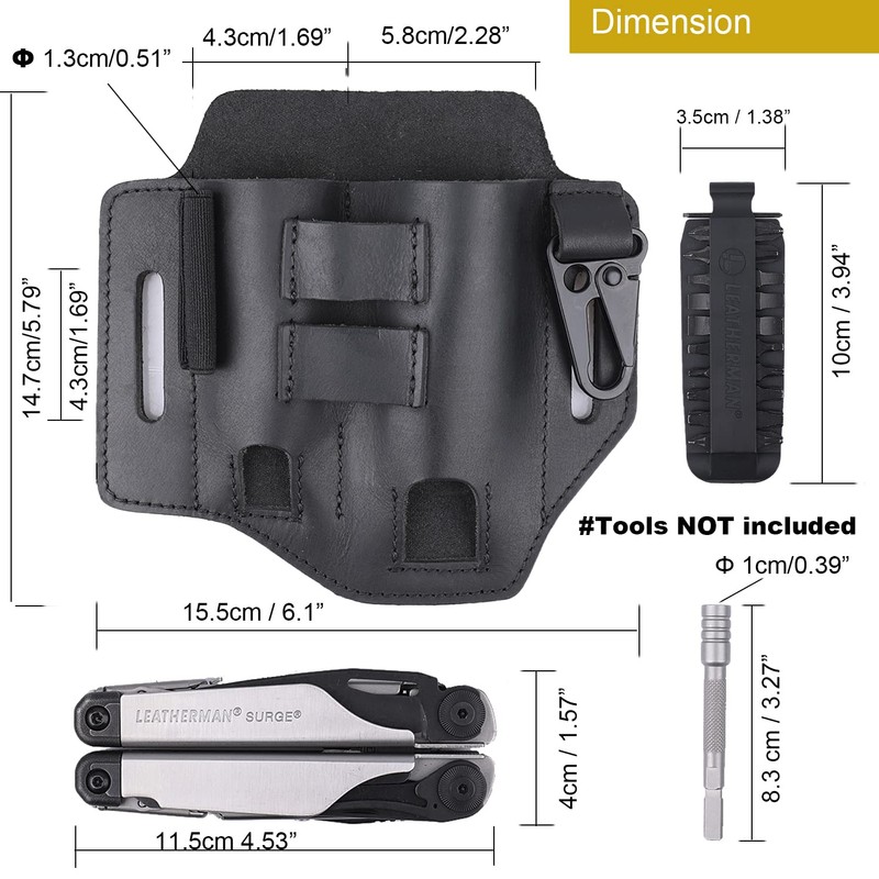 Gentlestache Multitool Leather Sheath Organizer with Pen And Flashlight Holder