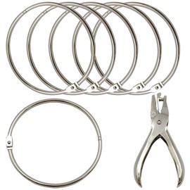 4 Inch Extra Large Binder Rings - 6 Pack Book Rings with Hole Punch, Reusable Organizer for Index Cards, File Folders, Keys, DIY Crafts, Home Office School Supplies (6)