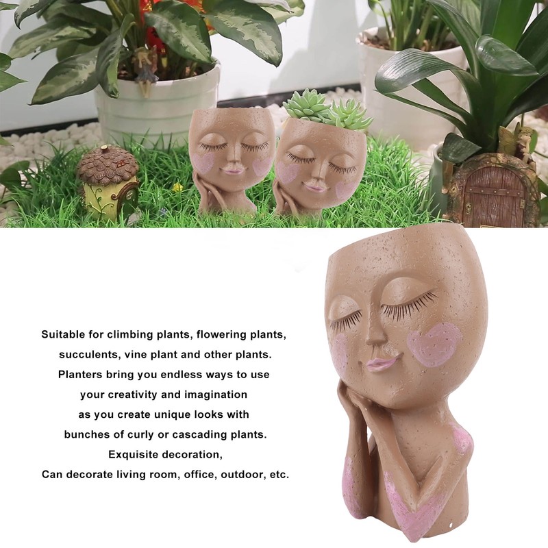 Girl Head Flowerpot Resin Face Planter Succulent Flowerpot Decoration for