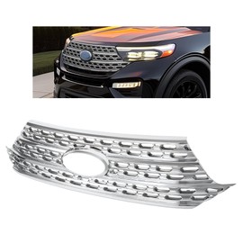 KUAFU Front Grill Overlay Compatible with 2020-2024 Ford Explorer Base and XLT Upper Bumper Grille Cover Chrome Silvery