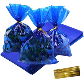 KUNYYI Blue Cellophane Treat Bags - 100Pcs Cello Bags Resealable 6x9 Inch Candy Favor Bags for Parties, Holidays, Snacks Goodie Gifts Party