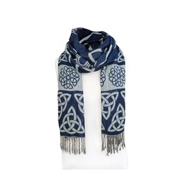 Gaelsong, Trinity Knot Scarf for Women, Navy Knot Design Made in Ireland, Celtic Gift, Blue