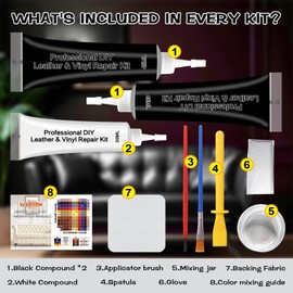 WYCOON Black Leather & Vinyl Repair Kit, Fix Fading, Tears, Scratches, and Peeling on Leather and Vinyl Furniture, Car Seats, and Jackets, Easy Instruction with Color Mixing Guide