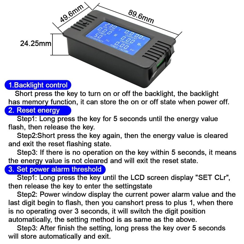 DollaTek AC 80-260V 100A Current Voltage Amperage Power Energy Panel