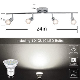 Qcyuui Modern 4-Light Track Lighting Kit, Flush Mount Wall/Ceiling Spot Lights Fixture, LED Track Light with Chrome Flexibly Rotatable Light Head for Kitchen Living Room, 4×GU10 Bulb (Included)