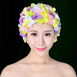 Faderr Women Swimming Cap Retro Breathable Soft Comfortable Floral Classic Retro 3D Petal Handmade Multicolor