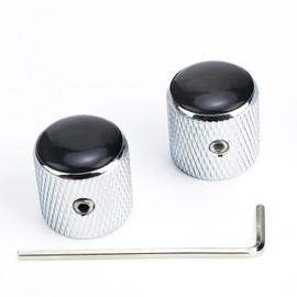 OVSAL 2PCS Steel Electric Bass Guitar Knobs Synthetic Cat's-Eye Stone Top 6.5mm(1/4") Hole Metal Volume Tone Control Knobs for Strat Tele Telecaster Jazz Les Paul Replacement Parts（Black）