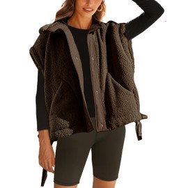 Seetaa Women's Fleece Vest Sleeveless Button Down Vests Casual Sherpa Jacket Winter Outerwear with Pockets(CoffeeBrown-S)