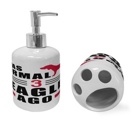 Ambesonne Beagle Soap Dispenser & Toothbrush Holder Set, Puppy Dog Lover Motto Affection Lettering on Plain Backdrop Print, Ceramic Bathroom Toiletry Accessories, 2 Pcs, Dark Pink Charcoal Grey