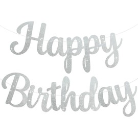 TONIFUL Silver Happy Birthday Banner Keno DIY 10 Feet, Pre-Strung Glitter Happy Birthday Sign, Happy Birthday Garland, Happy Birthday Background, Happy Birthday Decorations for Women