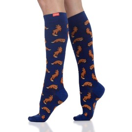 VIM & VIGR Cotton 20-30 mmHg Graduated Compression Socks (Navy & Orange Foxes, Medium/Large Wide Calf (5))