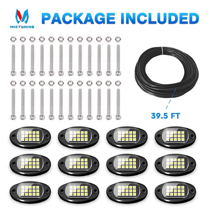 MICTUNING 12PCS Pure White LED Rock Lights Waterproof Truck Underbody