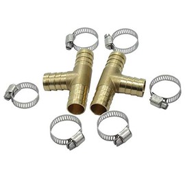 2 Pcs Brass Hose Barb Tee Fitting,T Barbed Hose Fittings, 1/2" x 1/2" x 1/2" 3 Ways Hoses Connector with 6 Pcs Stainless Clamps for Water/Fuel/Air