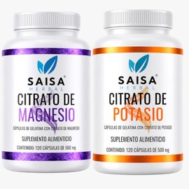 Citrato de magnesio y Citrato de Potasio | 120 cápsulas cada uno | Suplemento Alimenticio | Saisa Herbal Sin sabor | Alta biodisponibilidad | Apoyo de