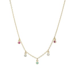 Vanbelle 18K Gold-Plated Contemporary Choker Necklace with 5 multi-colored CZ Stone Dangling Charms and Clasp Closure