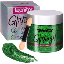 Teenitor Green Body Glitter Gel, Face Glitter Makeup, Green Glitter, Hair Glitter Gel for Kids, Festival Rave Accessories, 80g/2.8oz Holographic Glitter for Face Body Hair