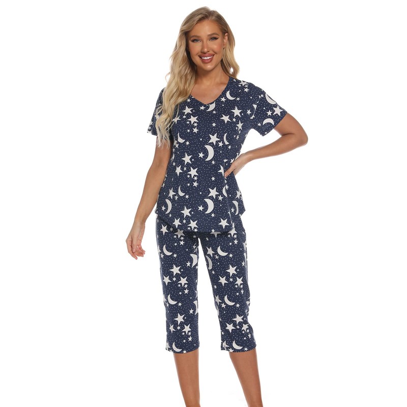 Misscoo Women Pajamas Set Sleeveless Loungewear Capri Pants for Women