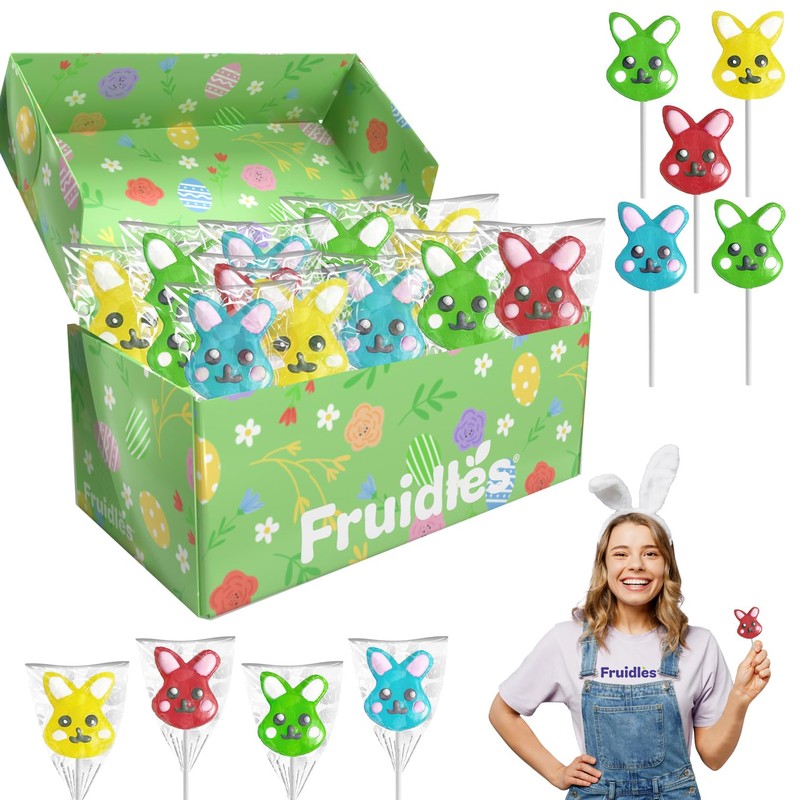 Fruidles Happy Easter Bunnies Lollipops Suckers, Colorful Easter Eggs, Yellow