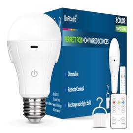 BoRccdit CordlessGlow 15W Rechargeable Light Bulbs with Remote, 3 Color Temperatures and Dimmable Battery Light Bulb, Touch Control + 4 Timing + USB Rechargeable Battery Powered Light Bulb, 1Pack