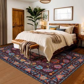 9x12 Area Rugs Living Room Washable Non Slip Low Pile Vintage Oushak Stain Resistant Soft Large Oriental Rugs for Bedroom, Dining Room, Kitchen, Indoor Leisure Rooms, Nova Burgundy Fuchsia Orange Soda