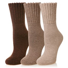 Eyean Merino Wool Socks Thermal Winter Ski Warm Thick Cozy Boot Hiking Socks for Women Men 3 Pairs (Brown,Large)