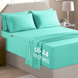 Elegant Comfort Luxury Soft 6-Piece 1500 Premium Hotel Quality Bed Sheet Set with Extra Deep Pockets 18-24 Inch, Wrinkle Free, Storage Pockets, Extra Deep Pocket 6PC Sheets, Queen, Paradise Teal