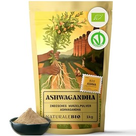 NaturaleBio NaturaleBio - Bio-Ashwagandha-Pulver 1kg - Indisches Ginseng-Pulver fr eine gesunde Ern?hrung - Ashwagandha-Wurzelextrakt - fr Ashwagandha-Tee, Smoothies, Mahlzeiten - bio-zertifiziert und vegan