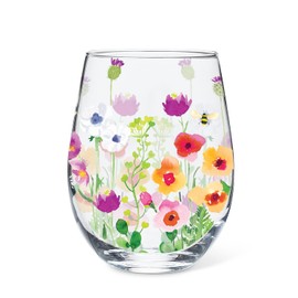 Abbott Collection Bee Garden Stemless Wine Goblet - Glass, Multicolor, 5" H (14oz)