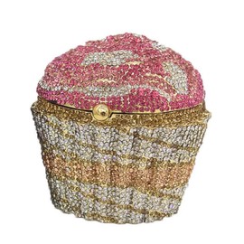 Boutique De FGG Women Cupcake Crystal Clutch Purse Rhinestone Evening Handbags Formal Party Clutch Bag, Mini, Multi-Pink