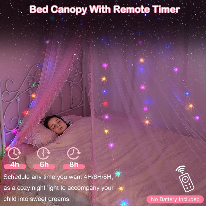 Unicorn Castle Bed Canopy for Girls with Remote Timer Breathable