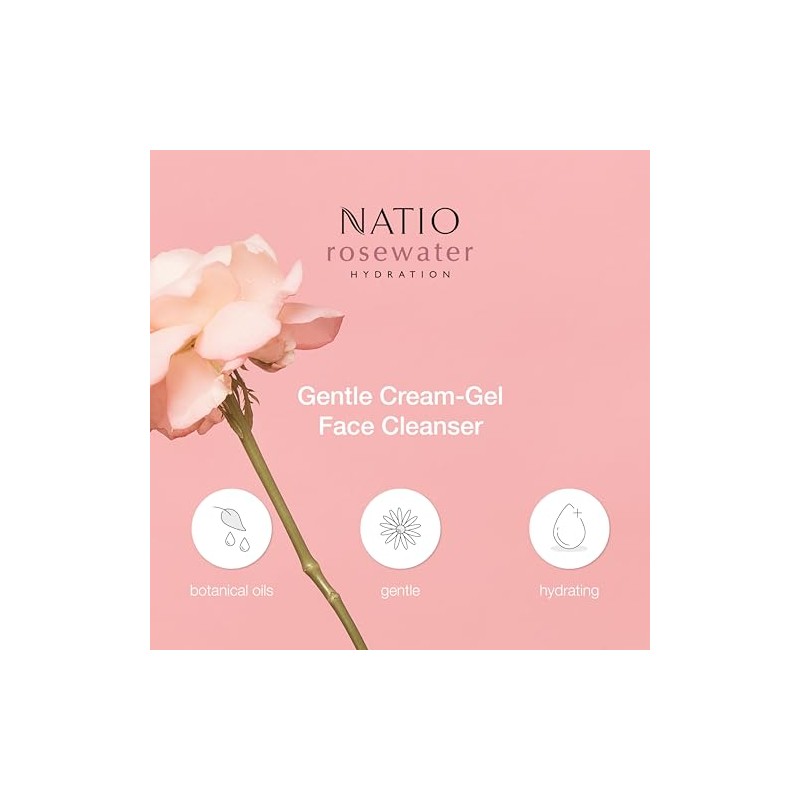 Rosewater Gentle Cream-Gel Face Cleanser by Natio for Women -