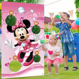 Cartoon Pink Mouse Toss Game Banner with 3 Bean Bags for Girls Birthday Indoor Outdoor Throwing Games Cartoon Mouse Theme Party Decoration Supplies