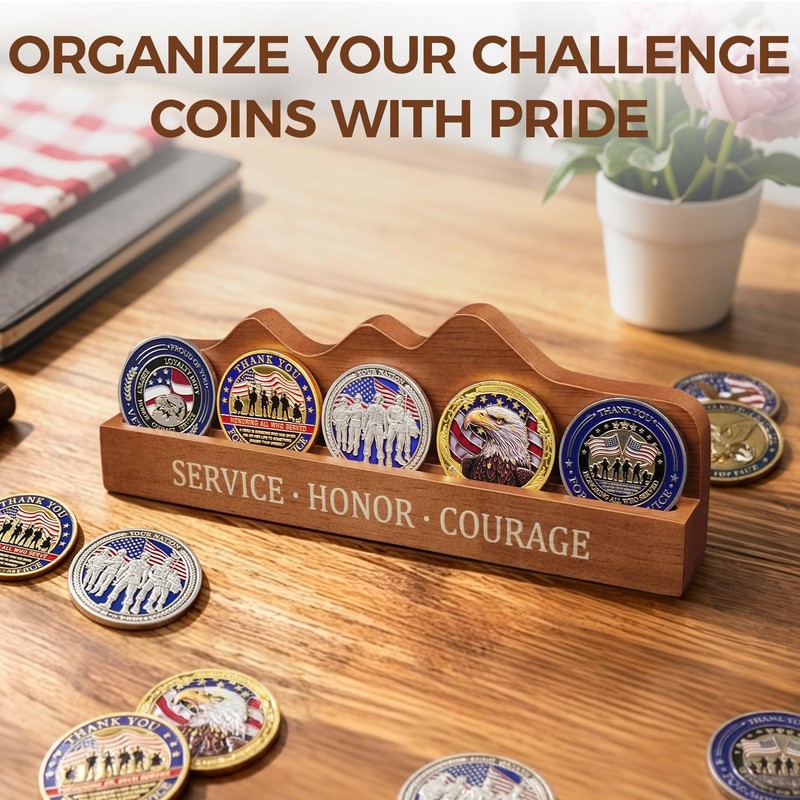 ASmileIndeep Military Challenge Coin Display Stand-Solid Wood Small Coin Holder