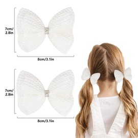 2Pcs White Hair Bow Clips, 3.5 Inches Pearl Hair Bows for Girls and Women, White Hair Clips Hair Accessories(Style 1)