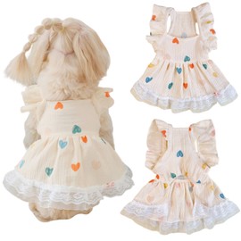 Dog Princess Dress with Heart Pattern,Lace Ruffle Trim, Cat Outfits Puppy Summer Tutu Dress for Small Dogs Pet Outfit for Yorkie Teddy Chihuahua Clothes (XL(5-7.5kg), Heart)