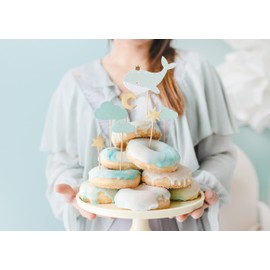 Set di 7 decorazioni per torta per bambini, balena, luna, stelle e nuvole, per baby shower, battesimo, gender reveal, compleanno, cupcake e muffin, made in EU