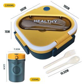 Ayvicco Bento Box, Lunch Box with Spoon & Fork, 3 Compartments Carrying Handle Bento Lunch Box for Adults/Children/Students, Bento Lunch Containers for Dining Out, Work, School, Picnic