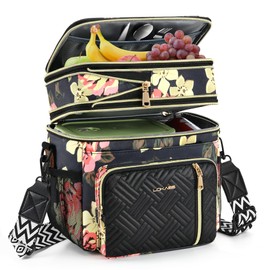 LOKASS Lunch Box for Women/Men-16L-Insulated Lunch Bag, Expandable Double-layer Leakproof Cooler Bag with Upgrade Adjustable Shoulder Strap Ideal for Work/Travel/Picnics（Floral）
