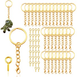 30PCS Key Chains for Craft Golden Keyring Chain 25mm Metal Split Keyring with Chain Open Jump Rings Keychain Rings Screw Eye Pin Keyring Blanks Split Key Chain Rings for DIY Crafts Keys Pendant Making