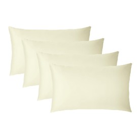 Brit Cotton Housewife Pillow Cases/Cover 4 Pack 100% PolyCotton Plain Dyed Envelope Closure Breathable Fabric for Bedroom UK Standard Size(50cmX75cm, CREAM)